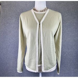 Vintage Career Cardigan Open Front Office Timeless Mature Old Money Size M Green